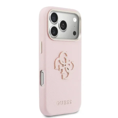 Husă spate Guess cu logo din rășină PU pentru iPhone 17 Pro, roz