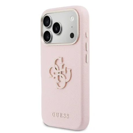 Husă spate Guess cu logo din rășină PU pentru iPhone 17 Pro, roz