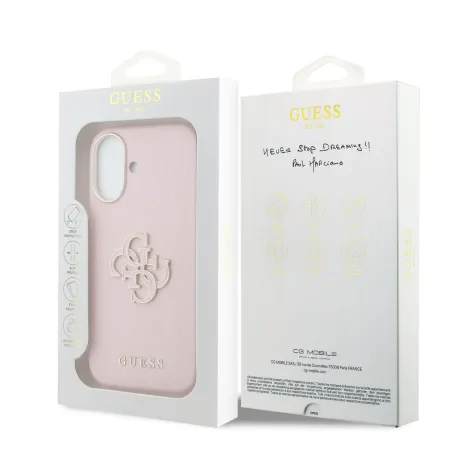 Husă spate Guess cu logo din rășină PU pentru iPhone 17, roz