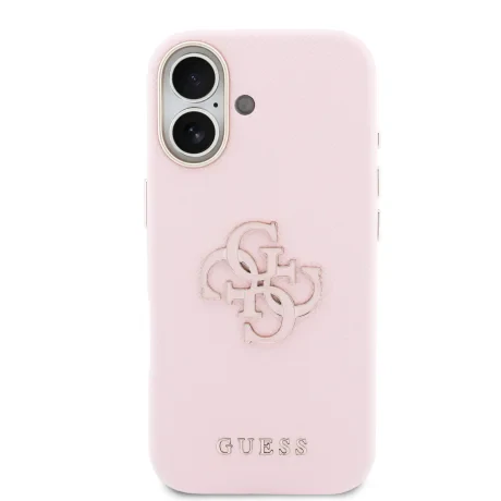 Husă spate Guess cu logo din rășină PU pentru iPhone 17, roz