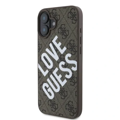 Husa spate Guess din piele PU 4G Big Love Logo MagSafe pentru iPhone 16, maro