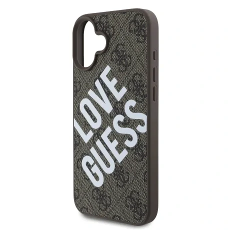 Husa spate Guess din piele PU 4G Big Love Logo MagSafe pentru iPhone 16, maro