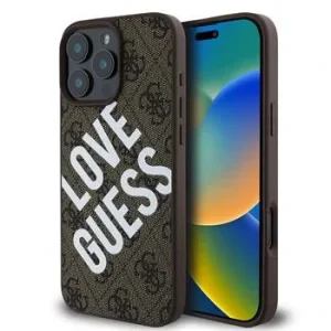 Husă spate Guess din piele PU 4G Big Love Logo MagSafe pentru iPhone 16 Pro Max, maro