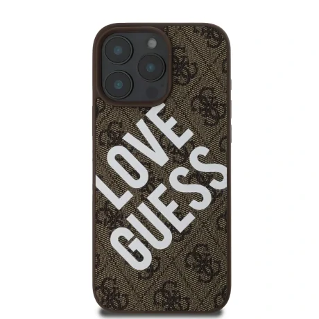 Husă spate Guess din piele PU 4G Big Love Logo MagSafe pentru iPhone 16 Pro Max, maro