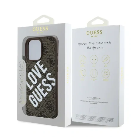 Husă spate Guess din piele PU 4G Big Love Logo MagSafe pentru iPhone 16 Pro Max, maro