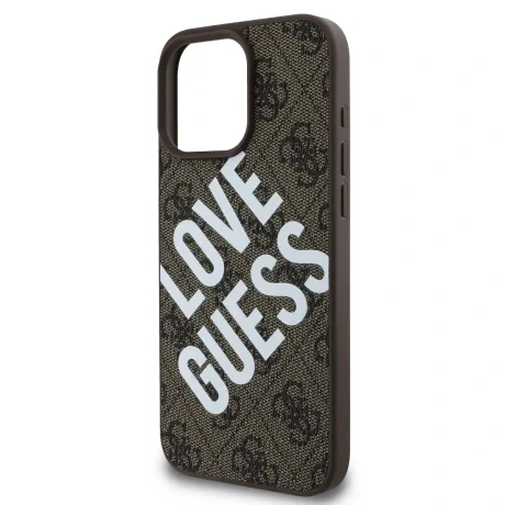 Husă spate Guess din piele PU 4G Big Love Logo MagSafe pentru iPhone 16 Pro Max, maro