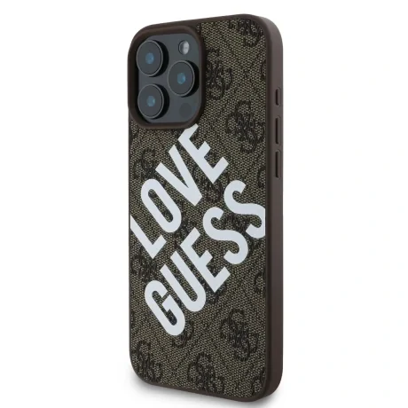 Husă spate Guess din piele PU 4G Big Love Logo MagSafe pentru iPhone 16 Pro Max, maro