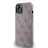 Husă spate Guess din piele PU 4G cu inel colorat MagSafe pentru iPhone 14, roz