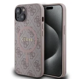 Husă spate Guess din piele PU 4G cu inel colorat MagSafe pentru iPhone 14, roz