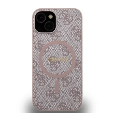 Husă spate Guess din piele PU 4G cu inel colorat MagSafe pentru iPhone 14, roz