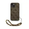 Husa spate Guess din piele PU 4G cu inel colorat MagSafe pentru iPhone 15, maro