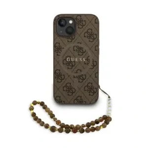 Husa spate Guess din piele PU 4G cu inel colorat MagSafe pentru iPhone 15, maro