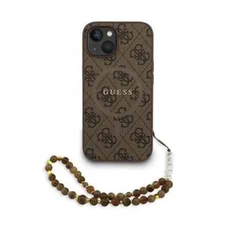 Husa spate Guess din piele PU 4G cu inel colorat MagSafe pentru iPhone 15, maro