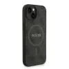Husă spate Guess din piele PU 4G cu inel colorat MagSafe pentru iPhone 15, neagră