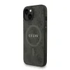 Husă spate Guess din piele PU 4G cu inel colorat MagSafe pentru iPhone 15, neagră