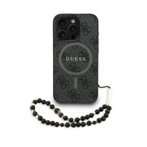 Husă spate Guess din piele PU 4G cu inel colorat MagSafe pentru iPhone 15 Pro, neagră
