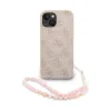 Husa spate Guess din piele PU 4G cu inel colorat MagSafe pentru iPhone 15, roz