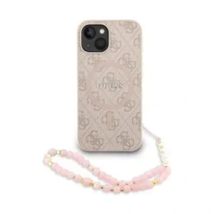 Husa spate Guess din piele PU 4G cu inel colorat MagSafe pentru iPhone 15, roz