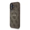 Husa spate Guess din piele PU 4G cu inel colorat MagSafe pentru iPhone 16, maro