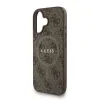 Husa spate Guess din piele PU 4G cu inel colorat MagSafe pentru iPhone 16, maro