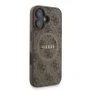 Husa spate Guess din piele PU 4G cu inel colorat MagSafe pentru iPhone 16, maro