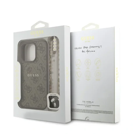 Husa spate Guess din piele PU 4G cu inel colorat MagSafe pentru iPhone 16 Pro, maro