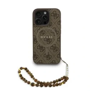 Husă spate Guess din piele PU 4G cu inel colorat MagSafe pentru iPhone 16 Pro Max, maro
