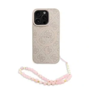 Husa spate Guess din piele PU 4G cu inel colorat MagSafe pentru iPhone 16 Pro, roz