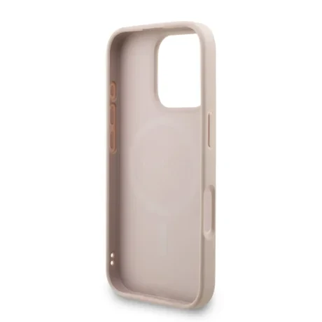 Husa spate Guess din piele PU 4G cu inel colorat MagSafe pentru iPhone 16 Pro, roz