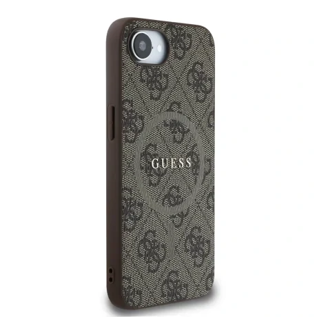 Husa spate Guess din piele PU 4G cu inel colorat MagSafe pentru iPhone 16e/17e, maro