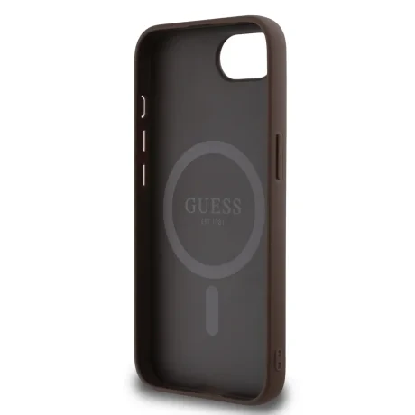 Husa spate Guess din piele PU 4G cu inel colorat MagSafe pentru iPhone 16e/17e, maro