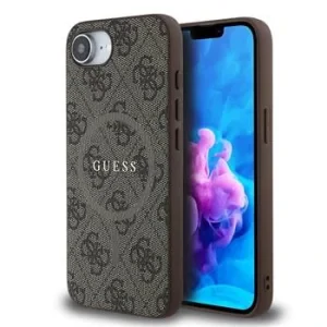 Husa spate Guess din piele PU 4G cu inel colorat MagSafe pentru iPhone 16e/17e, maro