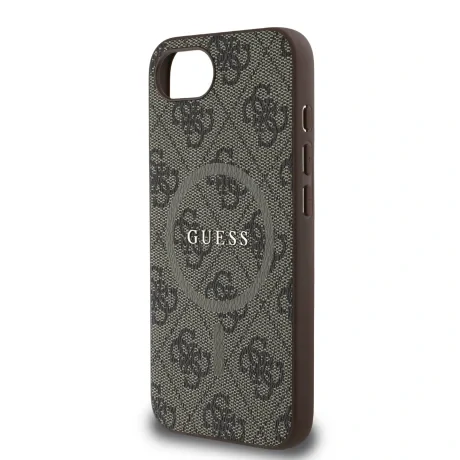 Husa spate Guess din piele PU 4G cu inel colorat MagSafe pentru iPhone 16e/17e, maro