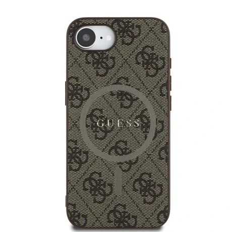 Husa spate Guess din piele PU 4G cu inel colorat MagSafe pentru iPhone 16e/17e, maro