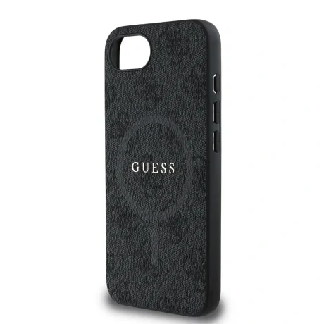 Husa spate Guess din piele PU 4G cu inel colorat MagSafe pentru iPhone 16e/17e, neagră