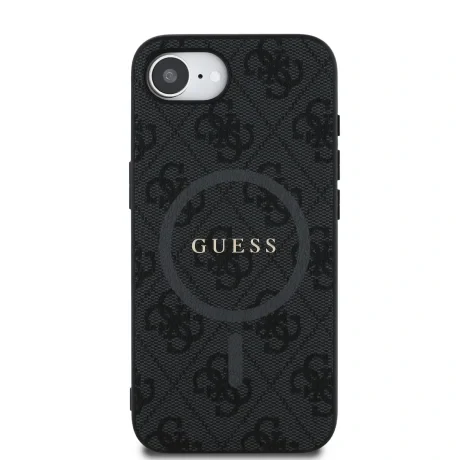 Husa spate Guess din piele PU 4G cu inel colorat MagSafe pentru iPhone 16e/17e, neagră