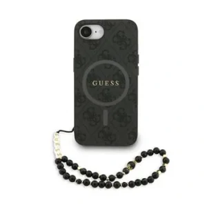 Husa spate Guess din piele PU 4G cu inel colorat MagSafe pentru iPhone 16e/17e, neagră