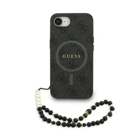 Husa spate Guess din piele PU 4G cu inel colorat MagSafe pentru iPhone 16e/17e, neagră