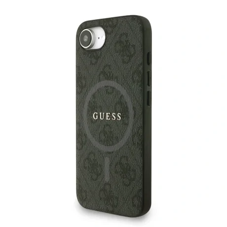 Husa spate Guess din piele PU 4G cu inel colorat MagSafe pentru iPhone 16e/17e, neagră