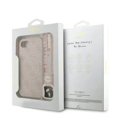 Husa spate Guess din piele PU 4G cu inel colorat MagSafe pentru iPhone 16e/17e, roz
