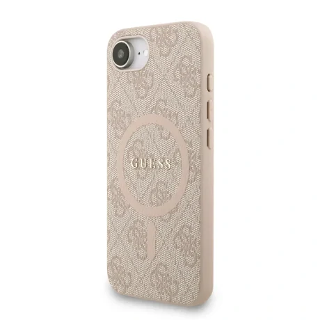 Husa spate Guess din piele PU 4G cu inel colorat MagSafe pentru iPhone 16e/17e, roz