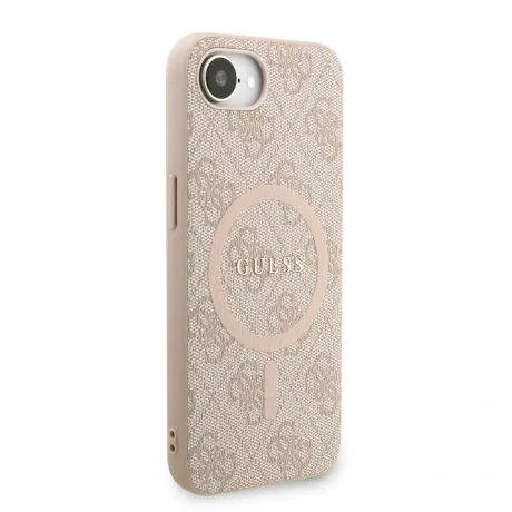 Husa spate Guess din piele PU 4G cu inel colorat MagSafe pentru iPhone 16e/17e, roz