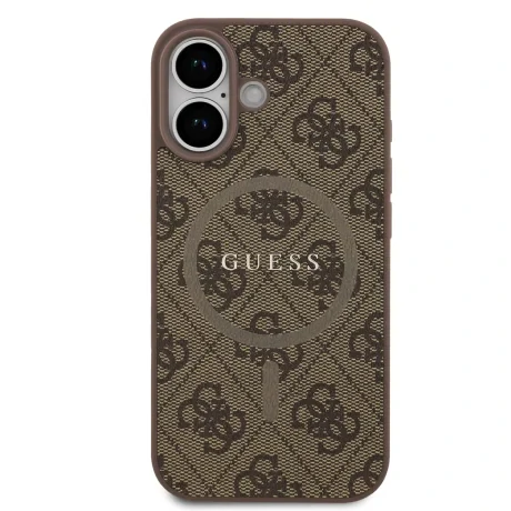 Husa spate Guess din piele PU 4G cu inel colorat MagSafe pentru iPhone 17, maro