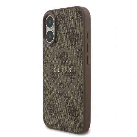 Husa spate Guess din piele PU 4G cu inel colorat MagSafe pentru iPhone 17, maro