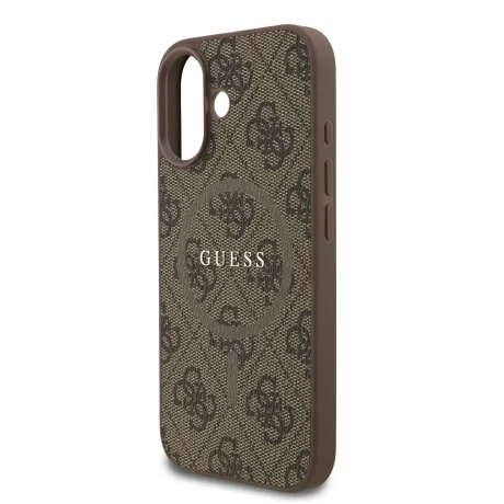 Husa spate Guess din piele PU 4G cu inel colorat MagSafe pentru iPhone 17, maro