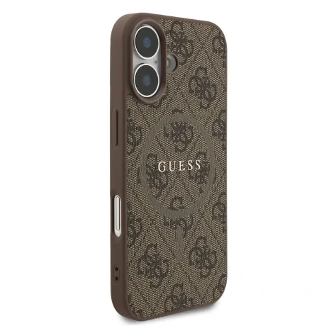 Husa spate Guess din piele PU 4G cu inel colorat MagSafe pentru iPhone 17, maro