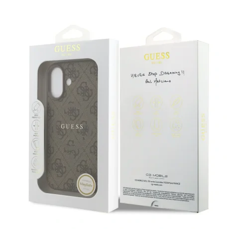 Husa spate Guess din piele PU 4G cu inel colorat MagSafe pentru iPhone 17, maro