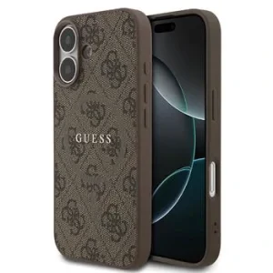 Husa spate Guess din piele PU 4G cu inel colorat MagSafe pentru iPhone 17, maro
