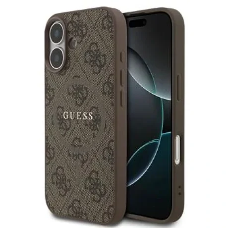 Husa spate Guess din piele PU 4G cu inel colorat MagSafe pentru iPhone 17, maro