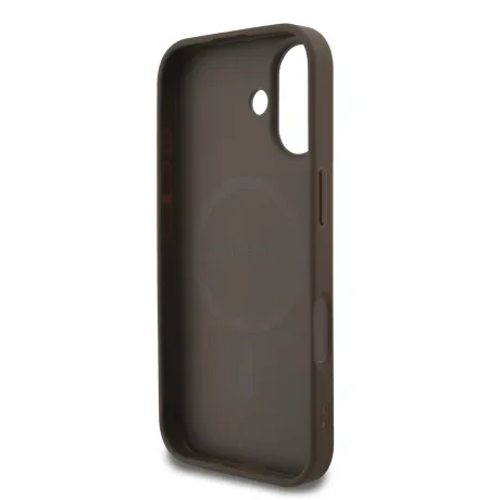Husa spate Guess din piele PU 4G cu inel colorat MagSafe pentru iPhone 17, maro